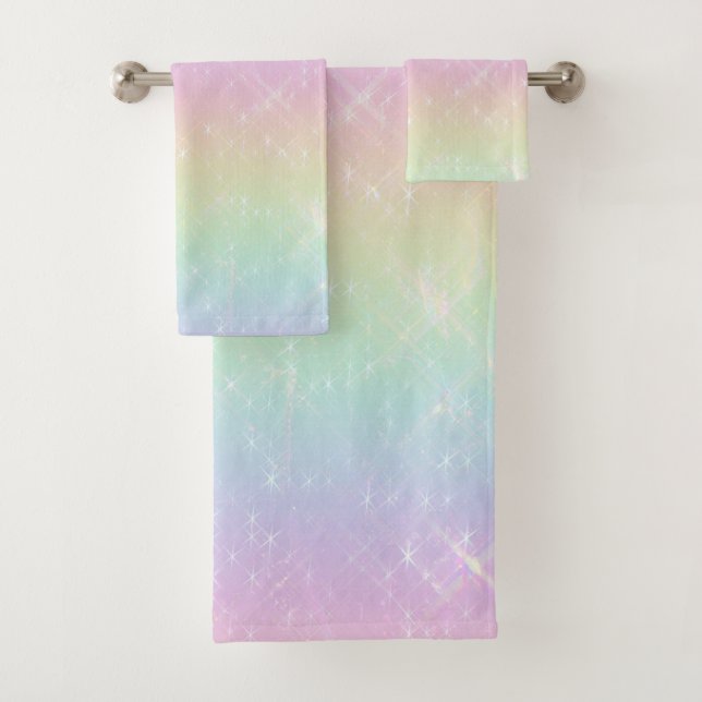Pastel Rainbow Sparkle Muster Badhandtuch Set (Insitu)