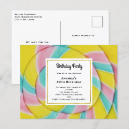 Pastel Rainbow Spiral Candy Birthday Party Postkarte