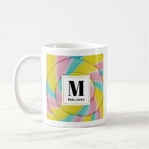 Pastel Rainbow Spiral Candy Foto Monogram Kaffeetasse