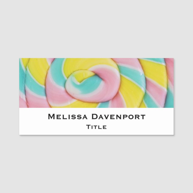 Pastel Rainbow Spiral Candy Foto Namensschild (Vorderseite)