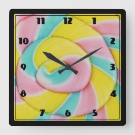 Pastel Rainbow Spiral Candy Foto Quadratische Wanduhr