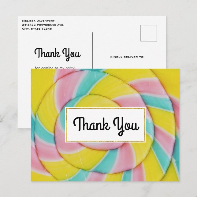 Pastel Rainbow Spiral Candy Vielen Dank Postkarte (Vorne/Hinten)