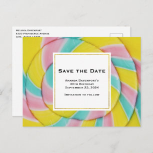 Pastel Rainbow Spiral Save the Date Candy Einladungspostkarte