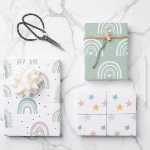 Pastel Rainbow Stars Baby Gren Geschenkpapier Set