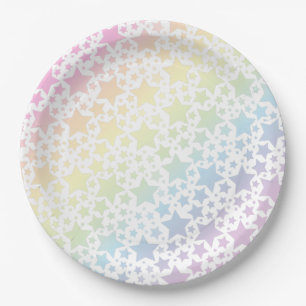 Pastel Rainbow Stars Kinderdusche einfach modern Pappteller