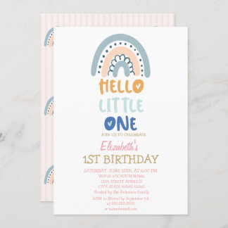 Pastel Rainbow Striped Hello Little One Geburtstag Einladung