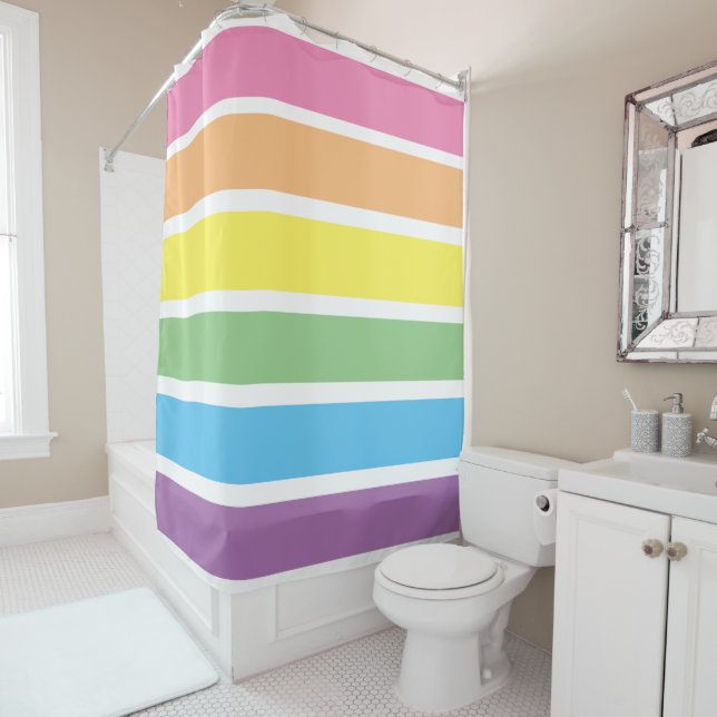 Pastel Rainbow Striped Shower Curtain Duschvorhang (Beispiel)