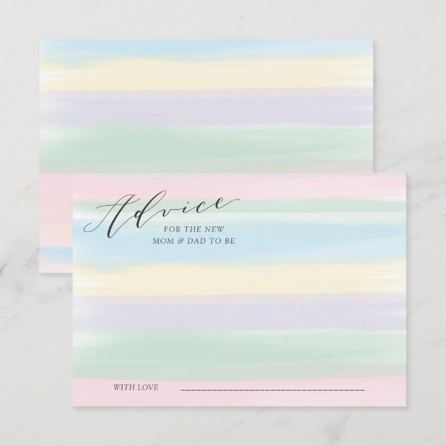 Pastel Rainbow Stripes Advice Card Kinderdusche Einladung (Vorne/Hinten)