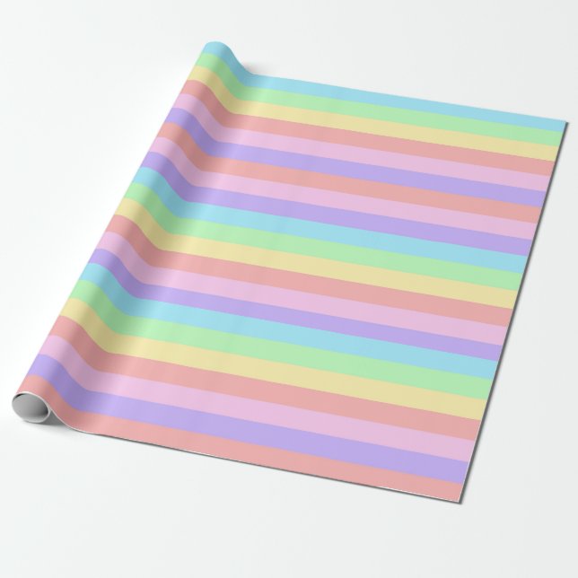 Pastel Rainbow Stripes Fairy Kei Birthday Geschenkpapier (Ungerollt)