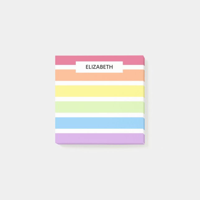 Pastel Rainbow Stripes Name | Personalisieren Post-it Klebezettel (Vorderseite)
