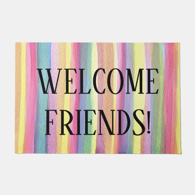 Pastel Rainbow Stripes Welcome Friends Door Mat Fußmatte (Vorderseite)