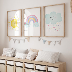 Pastel Rainbow Sunshine Clouds Kinderzimmer Bilderwand Sets