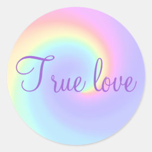 Pastel Rainbow Swirl Lesbian Wedding "True Love" Runder Aufkleber