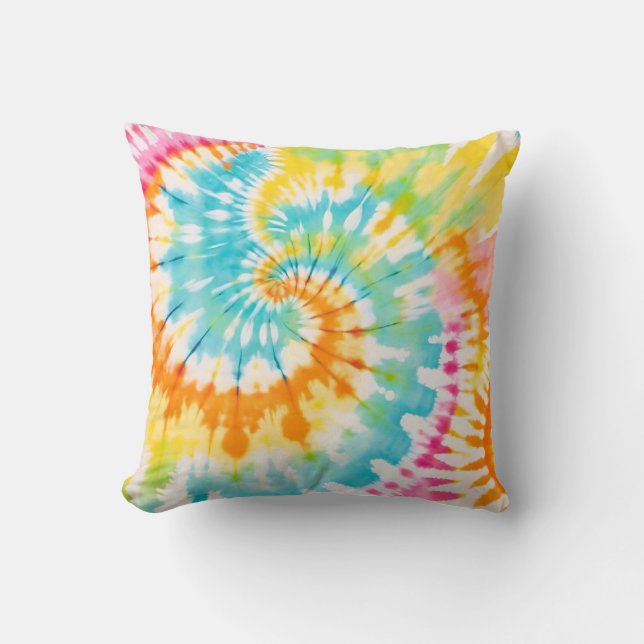 Pastel Rainbow Tie Dye Spiral Pattern Kissen (Vorderseite)