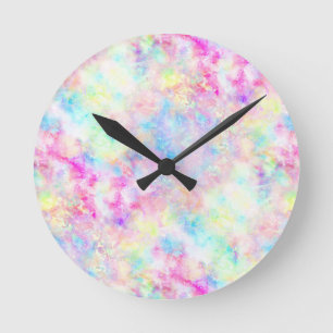Pastel Rainbow Tie Dye Watercolor Runde Wanduhr