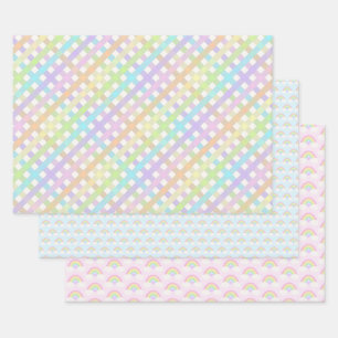 Pastel Rainbow und Gingham Kariert Geschenkpapier Set