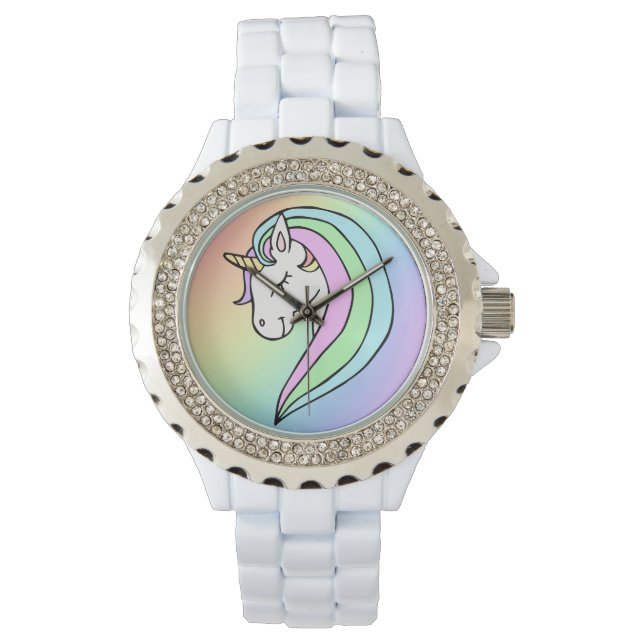 Pastel Rainbow Unicorn Armbanduhr (Vorderseite)