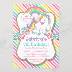 Pastel Rainbow Unicorn Geburtstagsparty Einladung