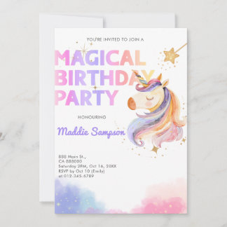 Pastel Rainbow Unicorn Geburtstagsparty Girl Dankeskarte