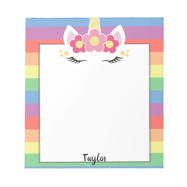Pastel Rainbow Unicorn Individuelle Name Notizblock (Vorderseite)