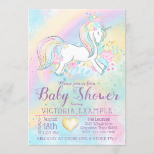 Pastel Rainbow Unicorn Kinderdusche Einladungen