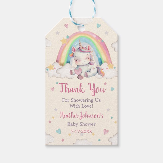 Pastel Rainbow Unicorn Kinderdusche Geschenkanhänger (Vorderseite)