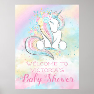 Pastel Rainbow Unicorn Kinderduschzeichen Poster
