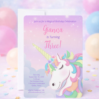 Pastel Rainbow Unicorn Magical Birthday Einladung