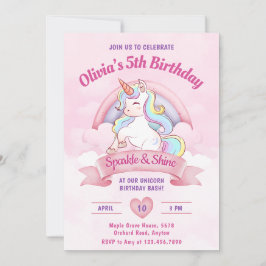 Pastel Rainbow Unicorn Magical Birthday Party Einladung