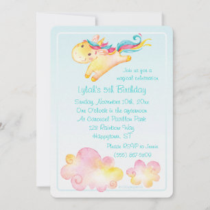 Pastel Rainbow Unicorn mit süßen Wolken Einladung