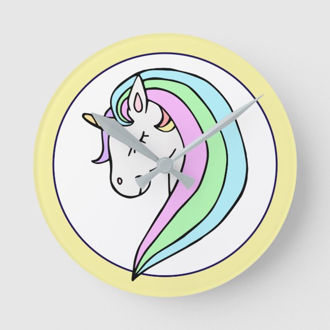 Pastel Rainbow Unicorn Runde Wanduhr (Vorderseite)