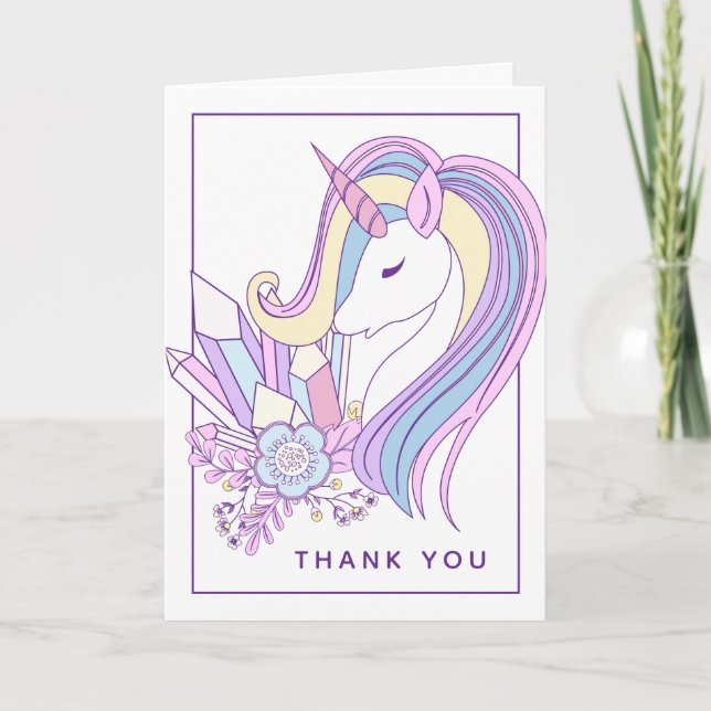 Pastel Rainbow Unicorn | Vielen Dank Karte (Vorderseite)