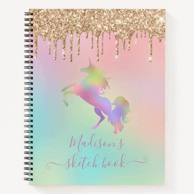 Pastel Rainbow Unicorpping Gold Glitzer Notizbuch (Vorderseite)