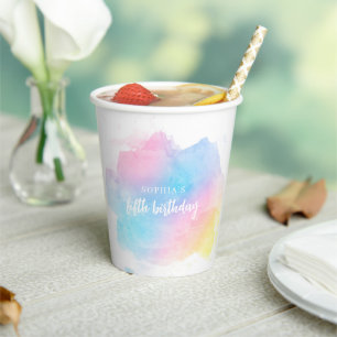 Pastel Rainbow Watercolor Geburtstag Pappbecher