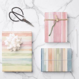 Pastel Rainbow Watercolor Geschenkpapier Set