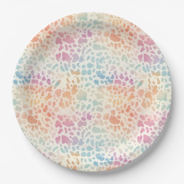 Pastel Rainbow Watercolor Leopard Print Pappteller (Vorderseite)