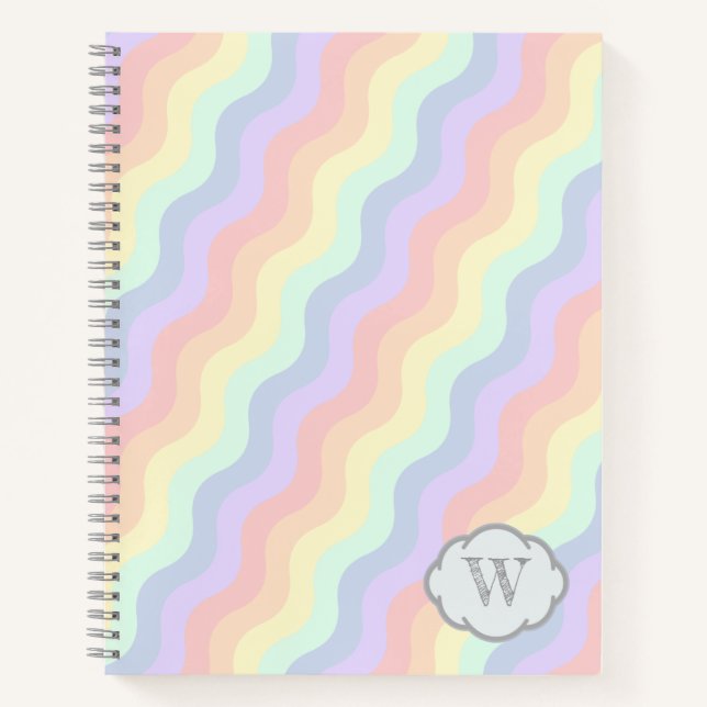 Pastel Rainbow Waves SpiralNotebook Notizbuch (Vorderseite)