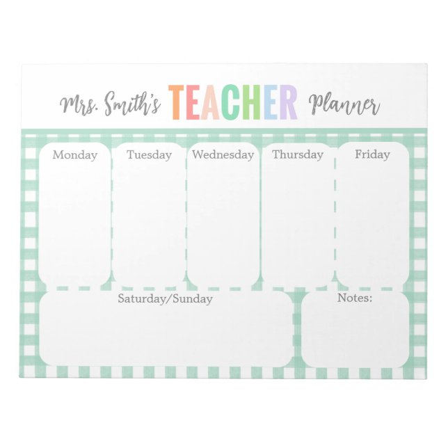 Pastel Rainbow Weekly Teacher Planner Notizblock (Vorderseite)