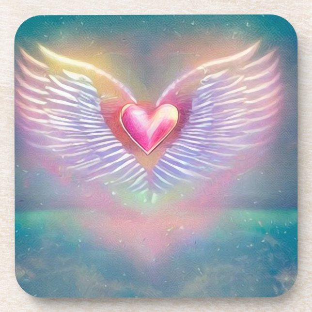 Pastel Rainbow Winged Heart Getränkeuntersetzer (Vorderseite)