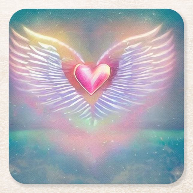Pastel Rainbow Winged Heart Rechteckiger Pappuntersetzer (Vorderseite)