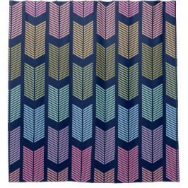 Pastel Rainbow Zickzack Arrows Navy Blue Backgroun Duschvorhang