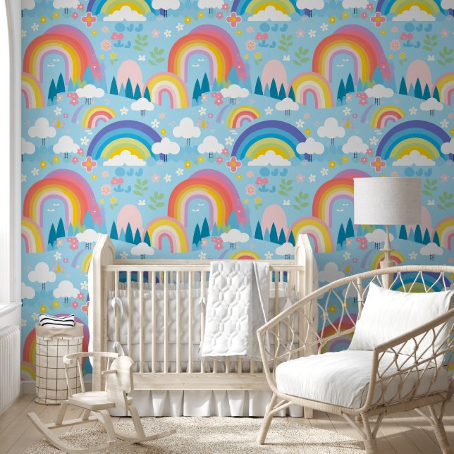 Pastel Rainbows Blume und Wolken Kinderzimmer Tapete (Kinder)