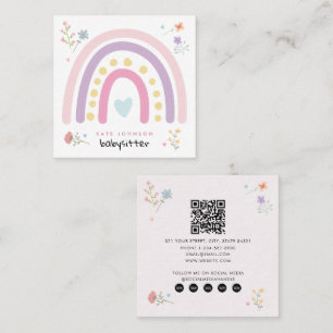 Pastel Rainbows Girly Wildblumen Babysitter Quadratische Visitenkarte