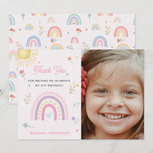 Pastel Rainbows Girly Wildblumen Geburtstag Foto Dankeskarte
