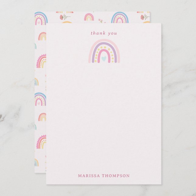 Pastel Rainbows Girly Wildblumen & Herz Dankeskarte (Vorne/Hinten)