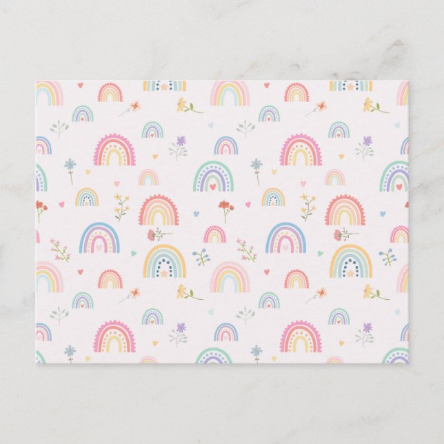 Pastel Rainbows Girly Wildblumen & Herz Feiertagspostkarte (Vorderseite)
