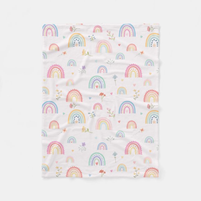Pastel Rainbows Girly Wildblumen & Herz Fleecedecke (Vorderseite)