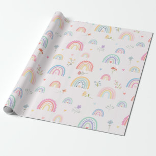 Pastel Rainbows Girly Wildblumen & Herz Geschenkpapier