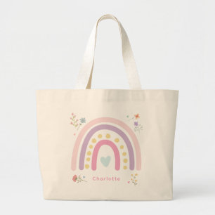 Pastel Rainbows Girly Wildblumen & Herz Jumbo Stoffbeutel