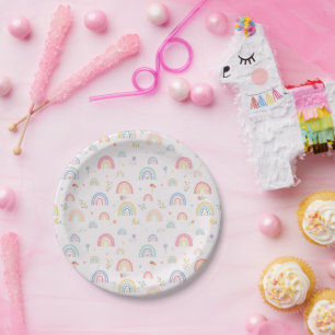Pastel Rainbows Girly Wildblumen & Herz Pappteller